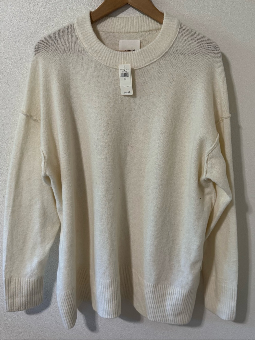 Aerie unREAL Sweater Cream Oversized Exposed Seams Slouchy Minimalist NWT-Small